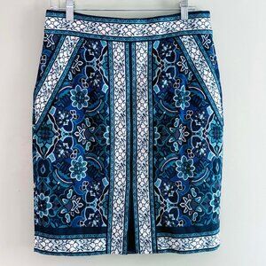 Loft Blue Pencil Skirt: Stained Glass Pattern